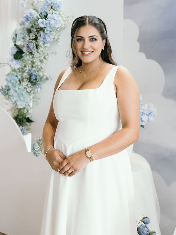 White Square Neck Swing Flowy Baby Shower Maternity Maxi Dress