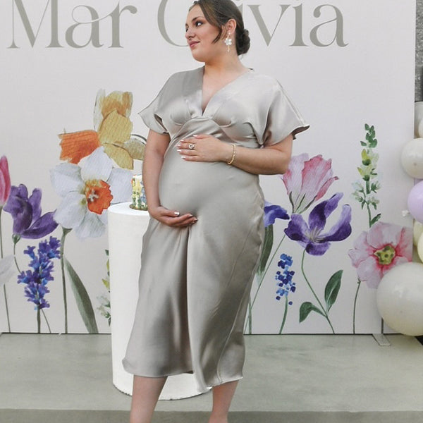 Champagne Silk Baby Shower Maternity Maxi Dress