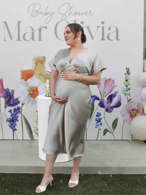 Champagne Silk Baby Shower Maternity Maxi Dress