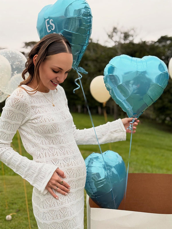 White Cut Out Knit Backless Baby Shower Maternity Maxi Dress