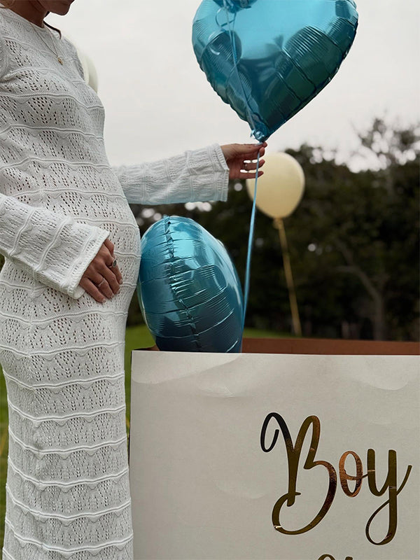 White Cut Out Knit Backless Baby Shower Maternity Maxi Dress