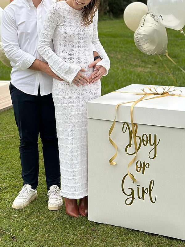 White Cut Out Knit Backless Baby Shower Maternity Maxi Dress