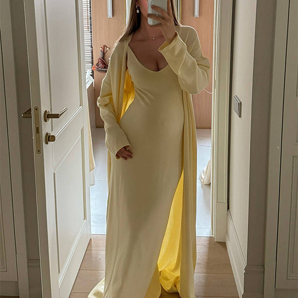 Momsmood 2 Pieces Knit Baby Shower Maternity Sweater Maxi Dress