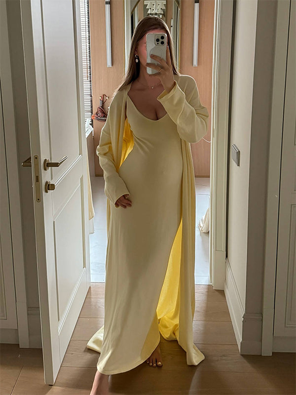 Momsmood 2 Pieces Knit Baby Shower Maternity Sweater Maxi Dress