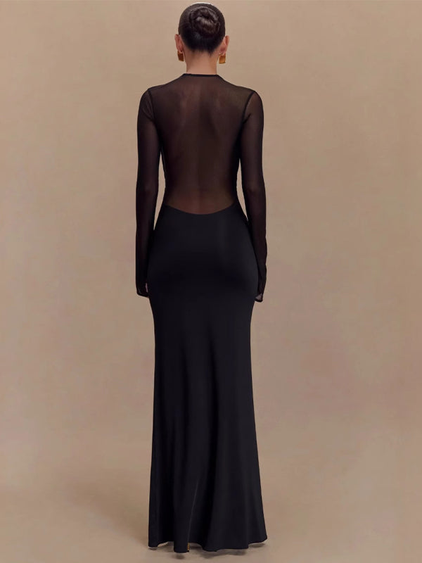 Momsmood Black Grenadine Sheer Ruched Photoshoot Maternity Maxi Dress