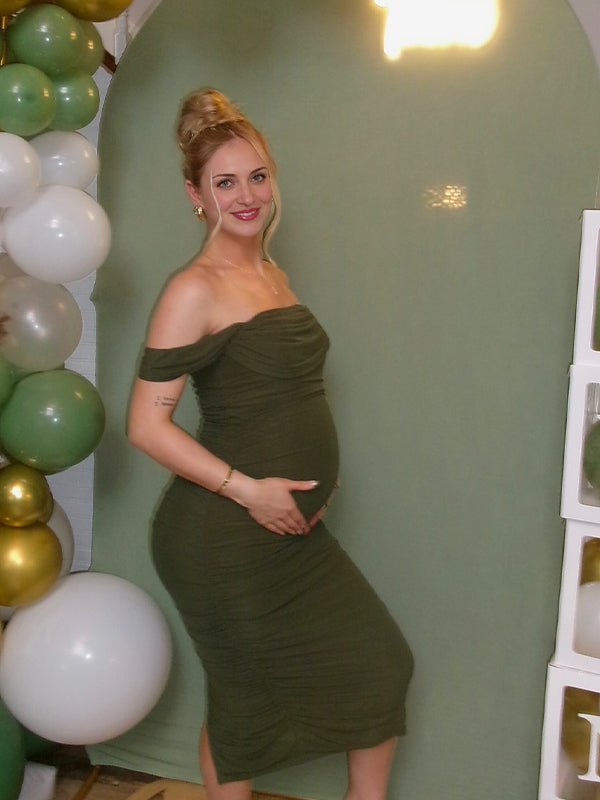 Army Green Ruffle Grenadine Bodycon Maternity Midi Dresses