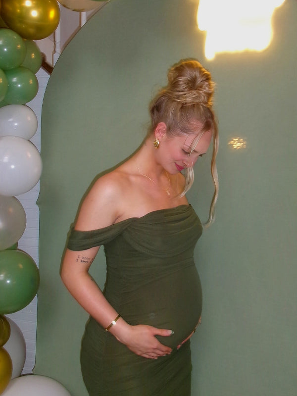 Army Green Ruffle Grenadine Bodycon Maternity Midi Dresses