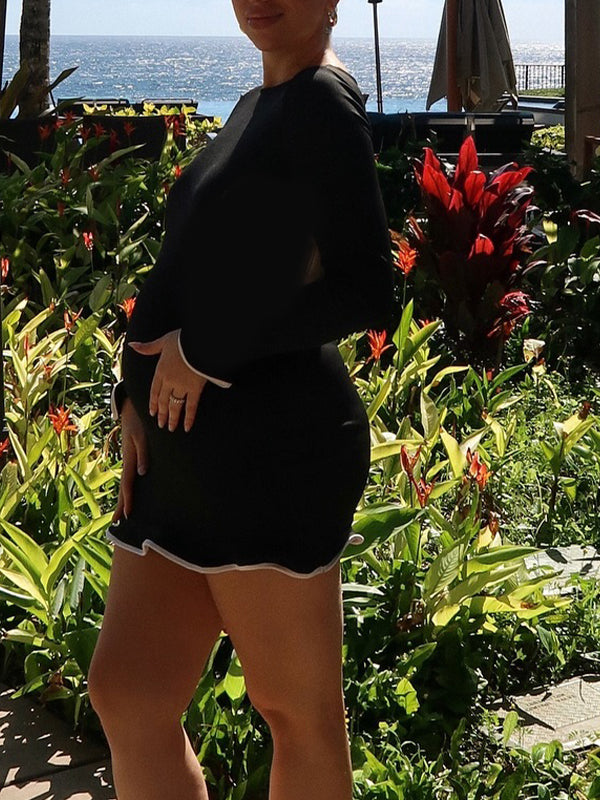 Momsmood Wavy Edge Falbala Photoshoot Maternity Mini Dresses