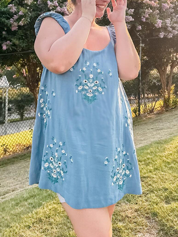 Momsmood Embroidery Open Back A-Line Photoshoot Maternity Mini Dresses