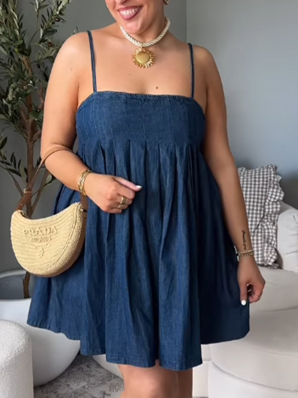 Momsmood Denim Pleated Suspender Skirt Photoshoot Maternity Mini Dresses