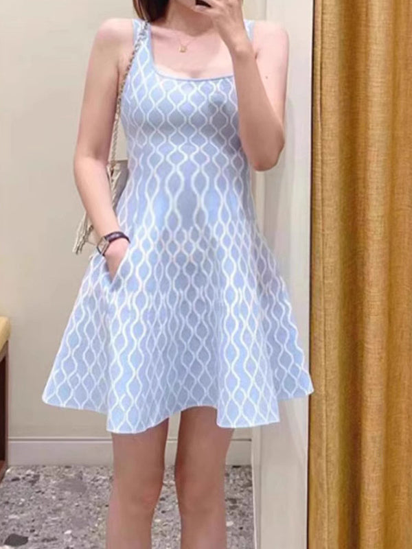 Square Neck Ripple Hit Color Maternity Baby Shower Mini Dress