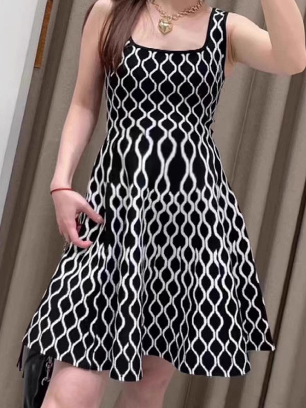 Square Neck Ripple Hit Color Maternity Baby Shower Mini Dress