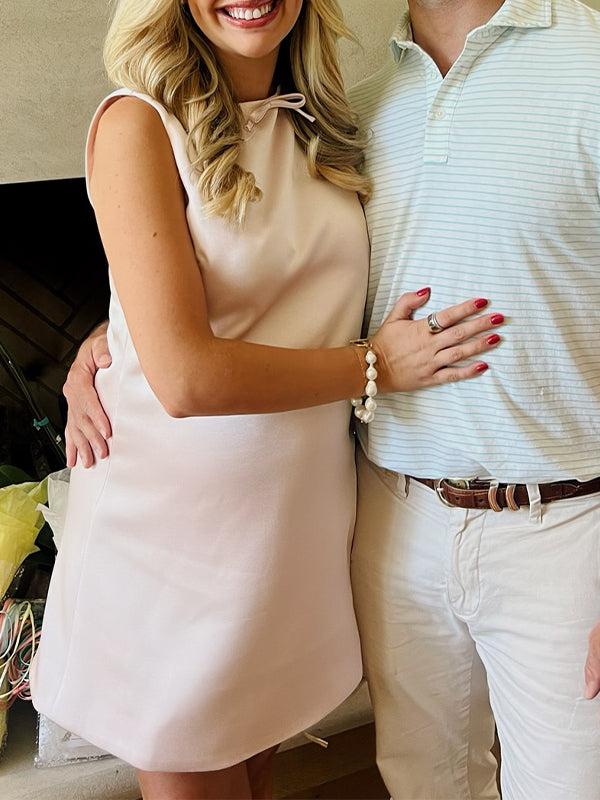 Pink Silk Bow Backless Baby Girl Shower Maternity Mini Dress