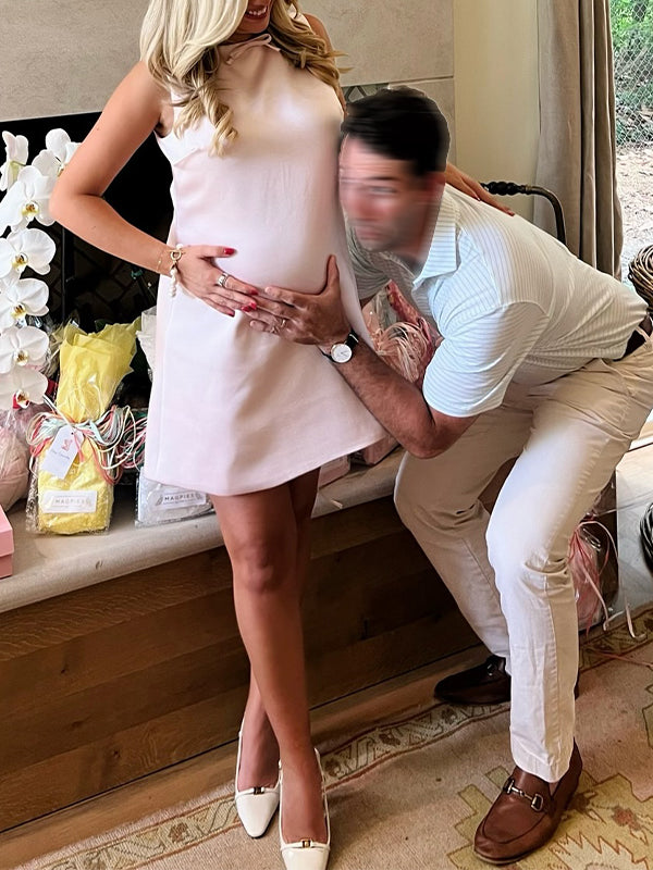Pink Silk Bow Backless Baby Girl Shower Maternity Mini Dress