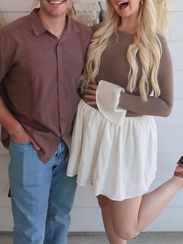 Momsmood Brown Flare Sleeve Falbala Daily Going out Baby Shower Maternity Photoshoot Mini Dress