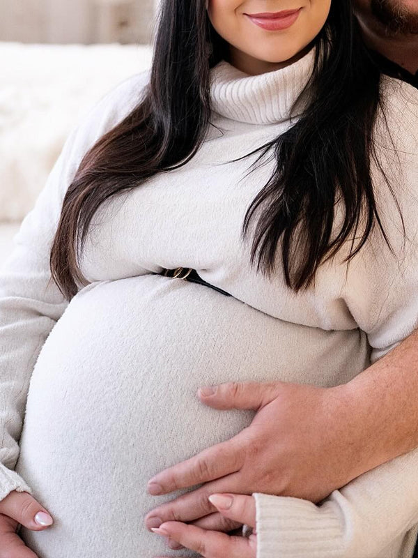 Momsmood Christmas White High Neck Crochet Maternity Photoshoot Sweater Mini Dress