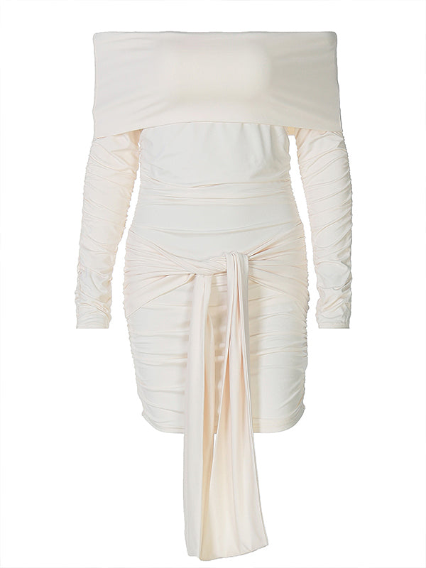 Momsmood Off Shoulder Ruched Knot Draped Bodycon Elegant Maternity Baby Shower Mini Dress