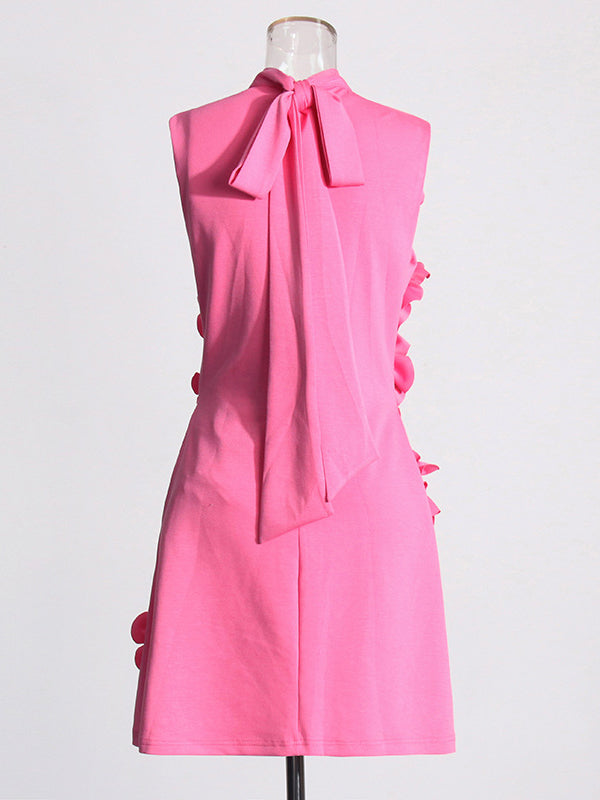 Momsmood 3D Flowers Band Neck Gender Reveal Baby Shower Maternity Mini Dress
