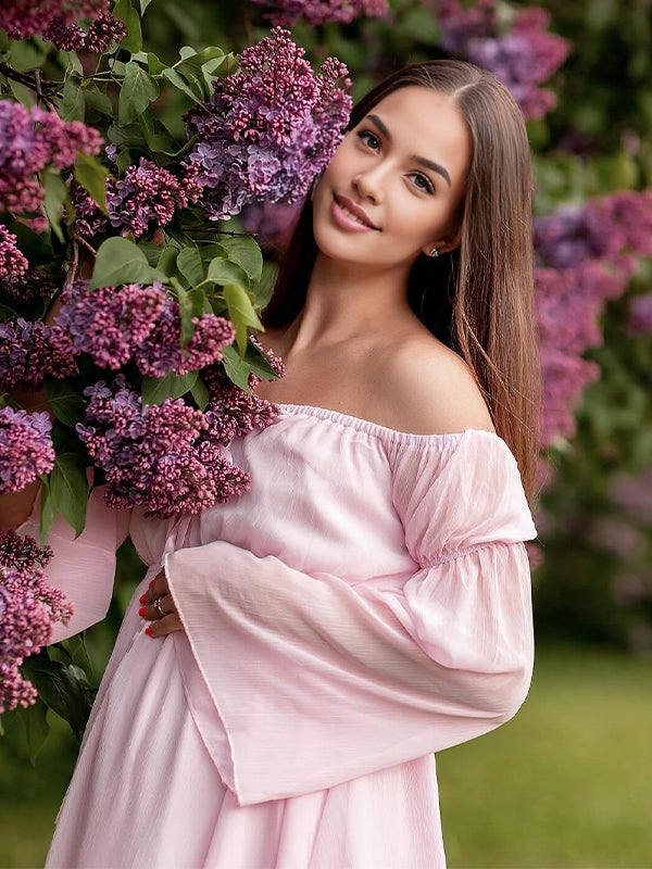 Pink Off Shoulder Irregular Ruffle Photoshoot Maternity Mini Dress