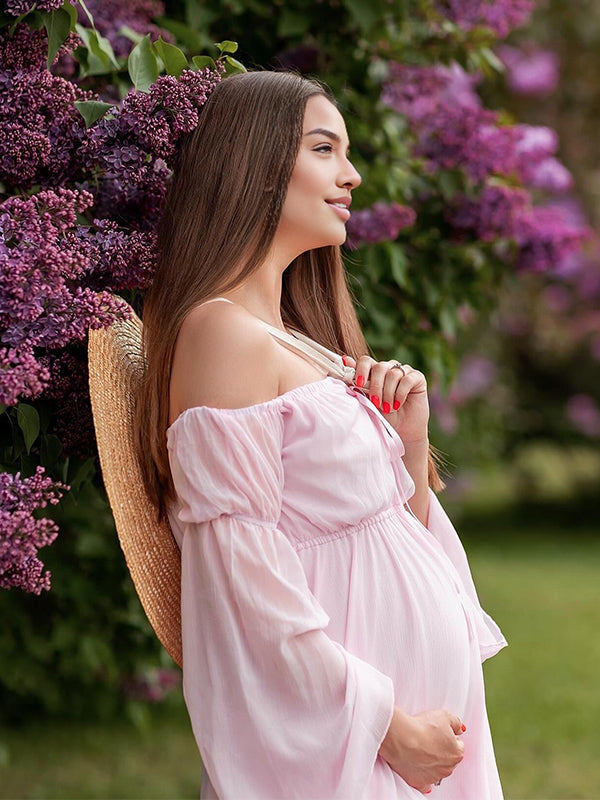 Pink Off Shoulder Irregular Ruffle Photoshoot Maternity Mini Dress