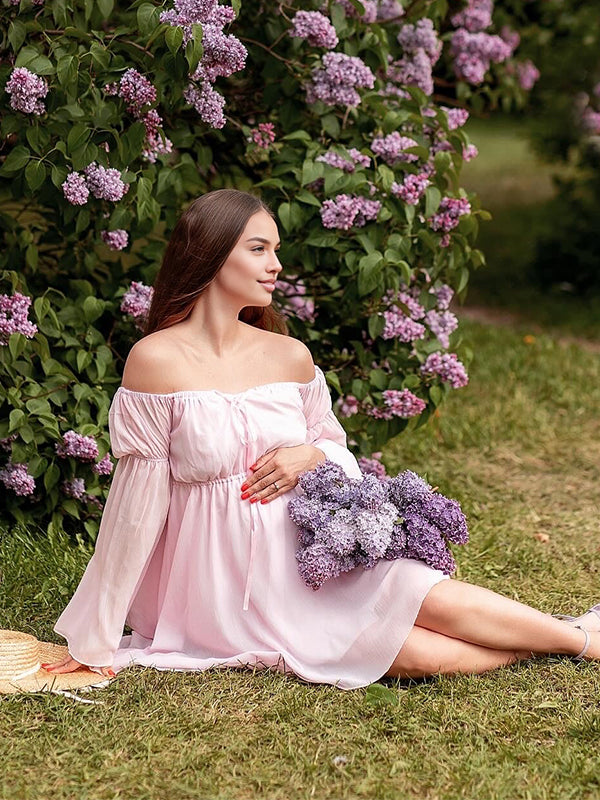 Pink Off Shoulder Irregular Ruffle Photoshoot Maternity Mini Dress