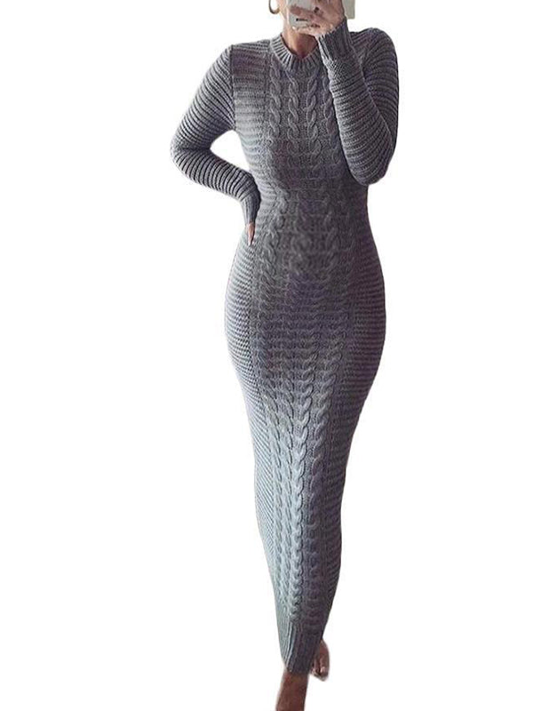 Momsmood Purple Round Neck Crochet Maternity Baby Shower Sweater Maxi Dress