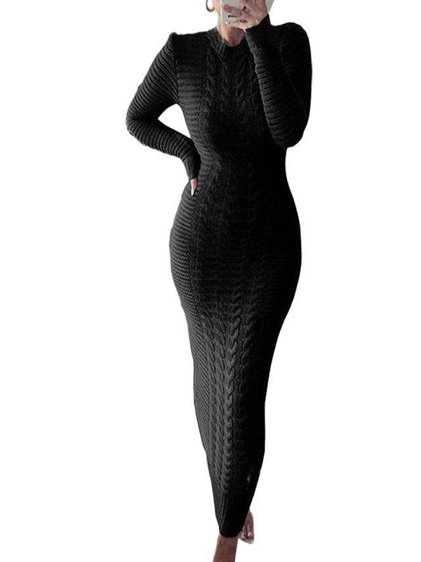 Momsmood Purple Round Neck Crochet Maternity Baby Shower Sweater Maxi Dress