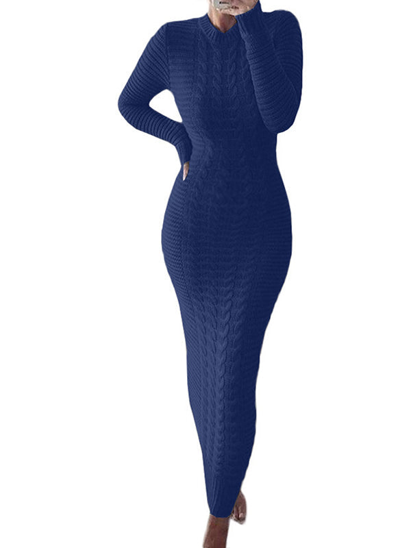 Momsmood Purple Round Neck Crochet Maternity Baby Shower Sweater Maxi Dress