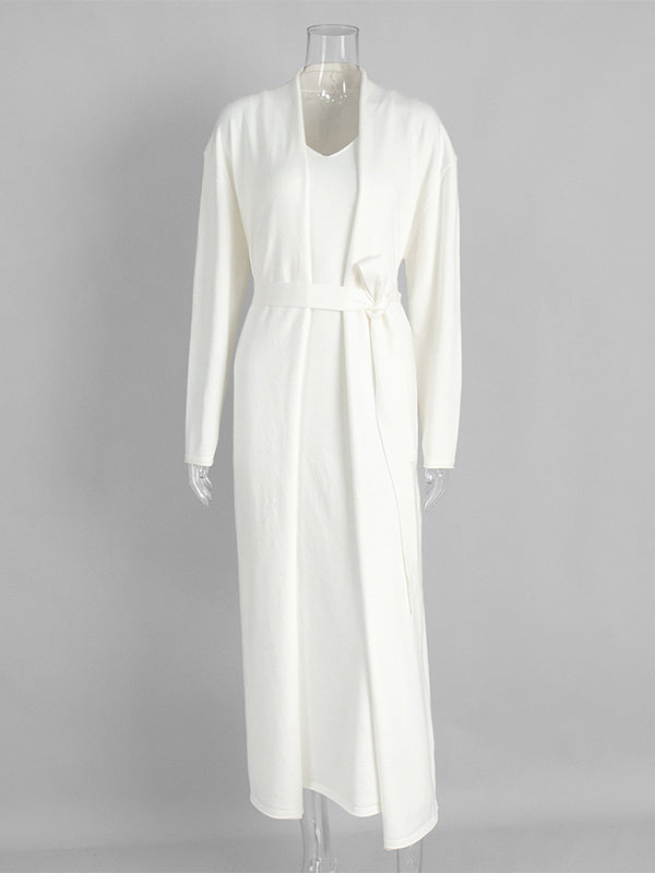 Momsmood Knit 2 Pieces Knit Belted Photoshoot Maternity Maxi Sweater Dress