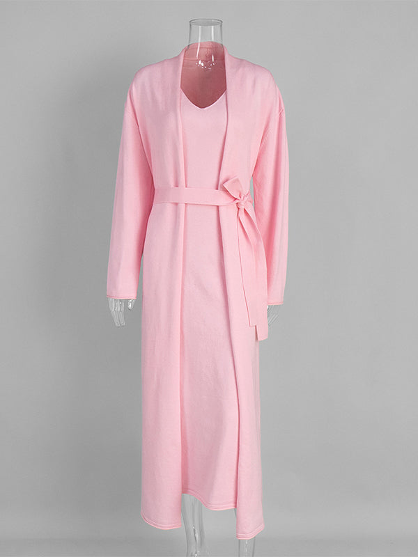 Momsmood Knit 2 Pieces Knit Belted Photoshoot Maternity Maxi Sweater Dress