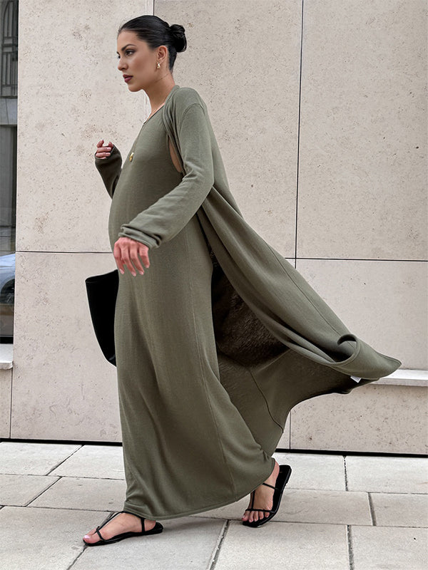 Momsmood Knit 2 Pieces Knit Belted Photoshoot Maternity Maxi Sweater Dress