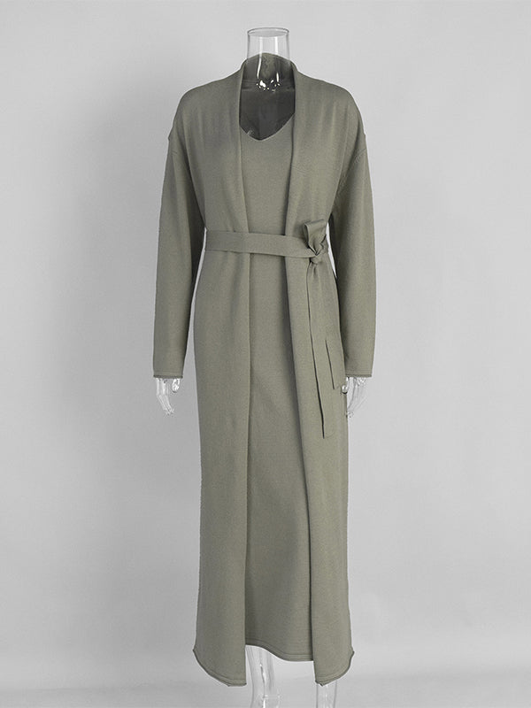 Momsmood Knit 2 Pieces Knit Belted Photoshoot Maternity Maxi Sweater Dress