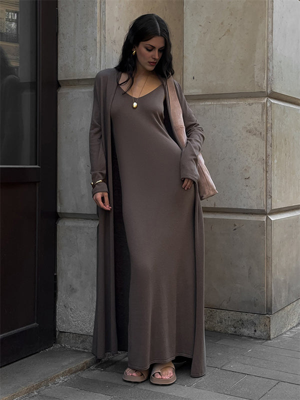 Momsmood Knit 2 Pieces Knit Belted Photoshoot Maternity Maxi Sweater Dress