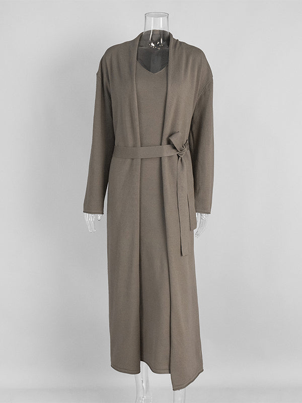 Momsmood Knit 2 Pieces Knit Belted Photoshoot Maternity Maxi Sweater Dress