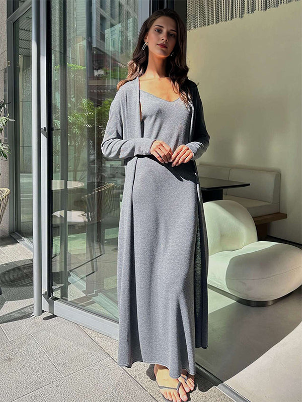 Momsmood Knit 2 Pieces Knit Belted Photoshoot Maternity Maxi Sweater Dress