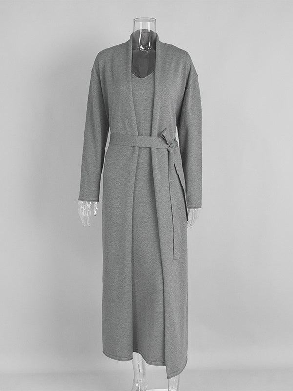 Momsmood Knit 2 Pieces Knit Belted Photoshoot Maternity Maxi Sweater Dress