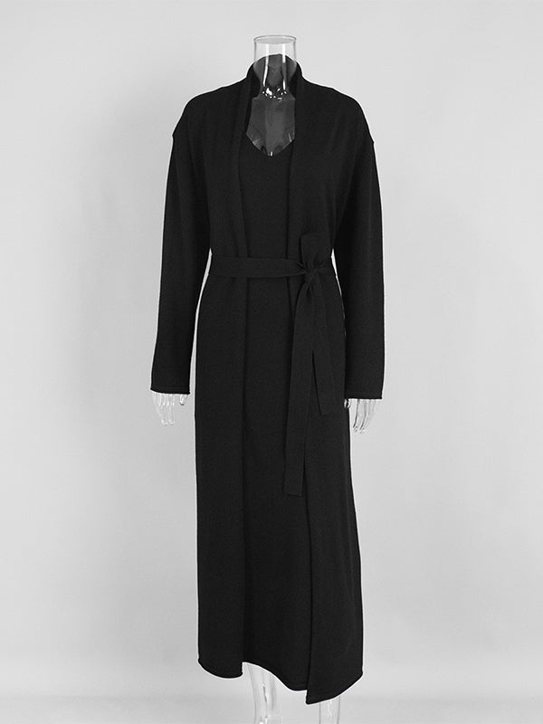 Momsmood Knit 2 Pieces Knit Belted Photoshoot Maternity Maxi Sweater Dress