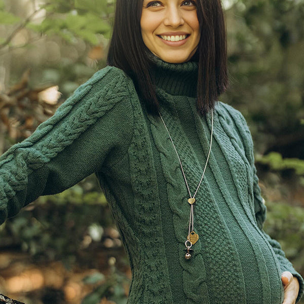 Momsmood Green High Neck Crochet Maternity Photoshoot Sweater Mini Dress