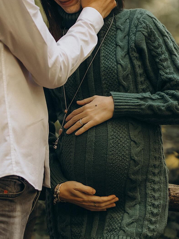 Momsmood Christmas Green High Neck Crochet Maternity Photoshoot Sweater Mini Dress