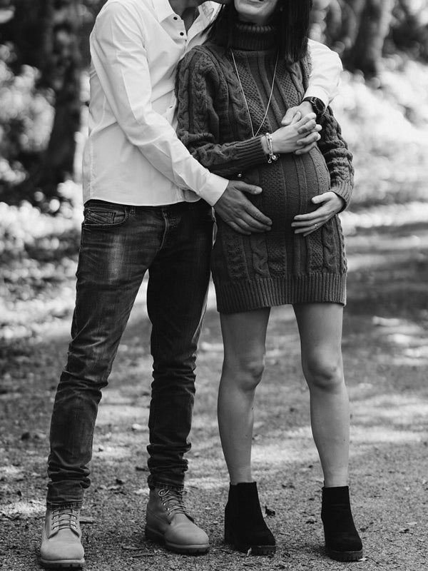 Momsmood Christmas Green High Neck Crochet Maternity Photoshoot Sweater Mini Dress