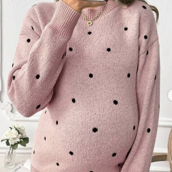 Momsmood Pink Oversize Knit Polka Dot Maternity Sweater