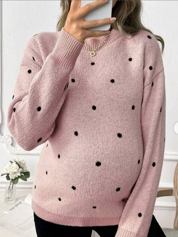 Momsmood Pink Oversize Knit Polka Dot Maternity Sweater