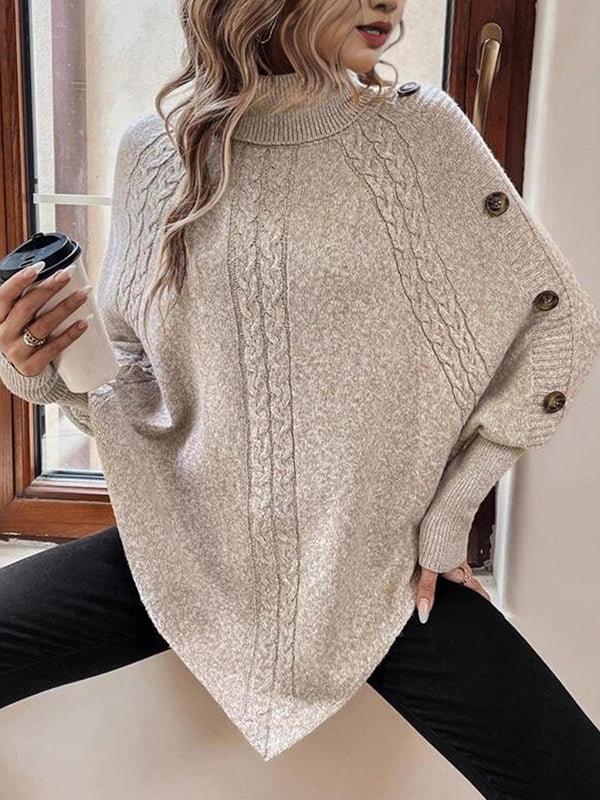 Momsmood Khaki Oversize Solid Color Buttons Maternity Sweater Top