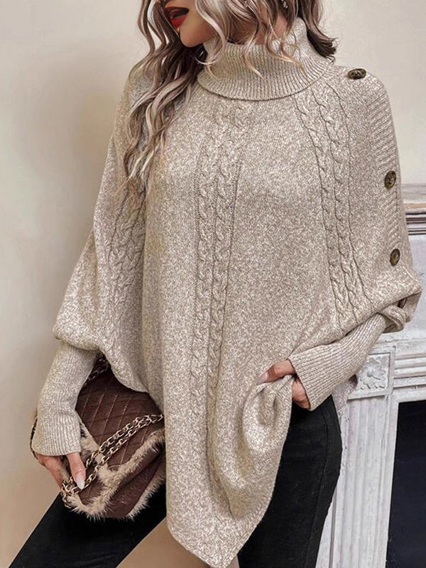 Momsmood Khaki Oversize Solid Color Buttons Maternity Sweater Top