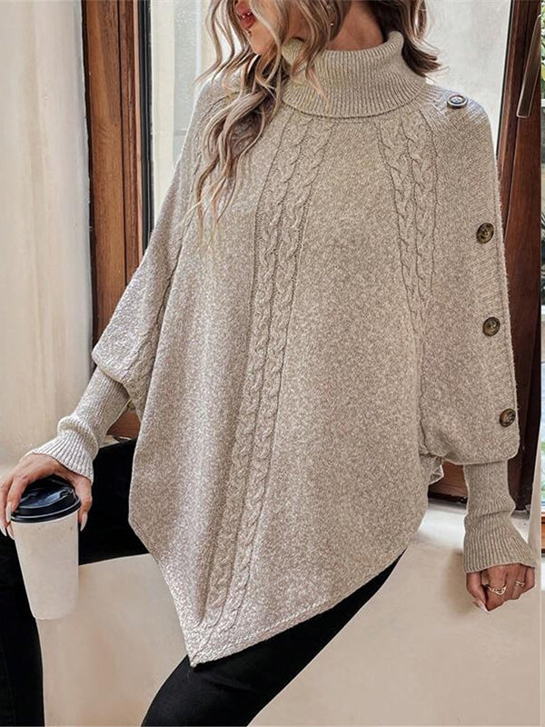 Momsmood Khaki Oversize Solid Color Buttons Maternity Sweater Top