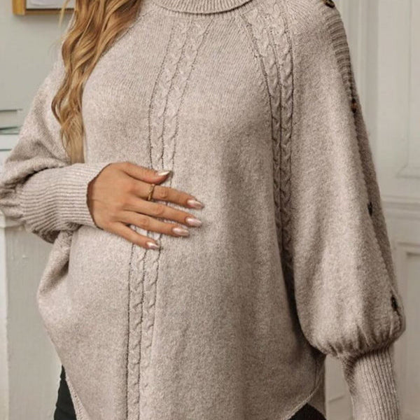 Momsmood Khaki Oversize Solid Color Buttons Maternity Sweater Top
