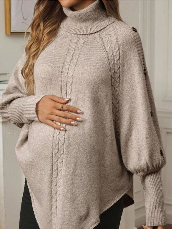 Momsmood Khaki Oversize Solid Color Buttons Maternity Sweater Top