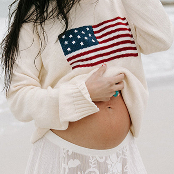 Momsmood White Loose Print Maternity Pullover Sweater