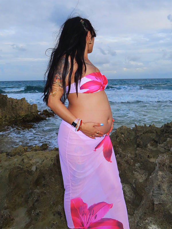 Momsmood 2-in-1 Flowers Bikini Beach Vacation Maternity Swimwear