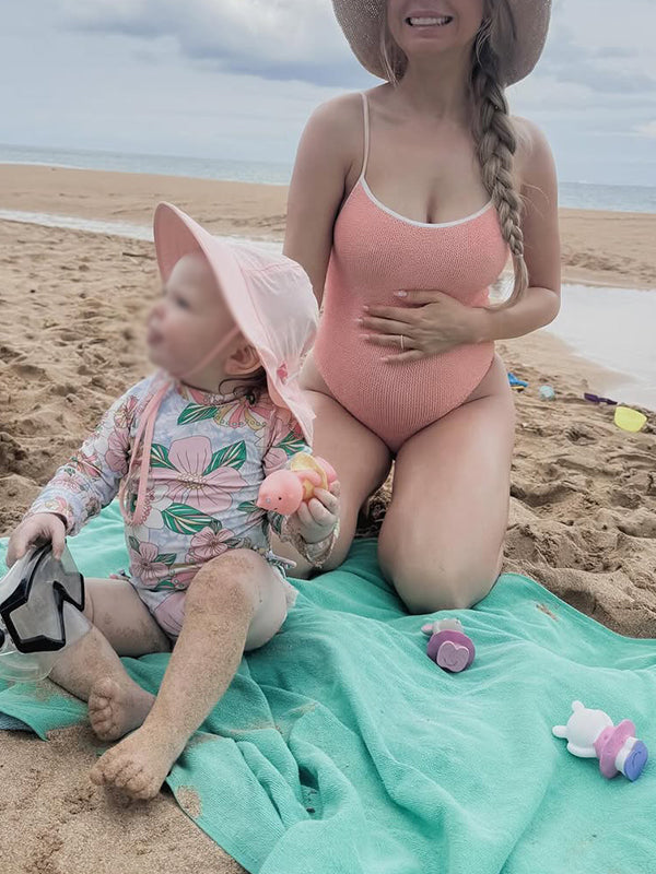 Momsmood Pink Spaghetti Straps Beach Vacation Maternity Swimwear